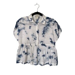 Rachel Zoe Womens Blouse Top XS Linen Tie Dye Peplum Cap Sleeve Beachy